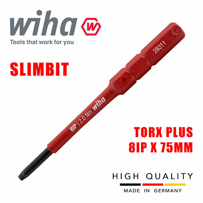 Wiha 43146 SlimBits Torx Plus Screwdriver 8IP Head 75mm 1000v VDE Electrician