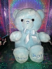   Aurora Baby Light Blue Teddy Bear "Baby Boy" Feet w/Satin Blue Bow 15" Plush 