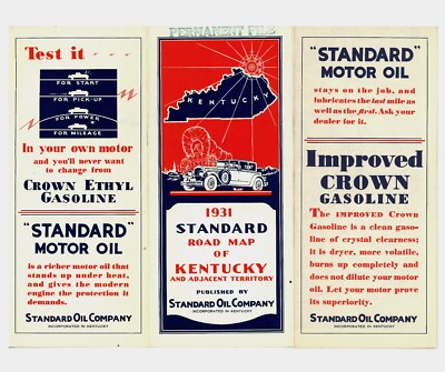 Vintage 1931 Kentucky Road Map   Std. Oil of Kentucky (KYSO)