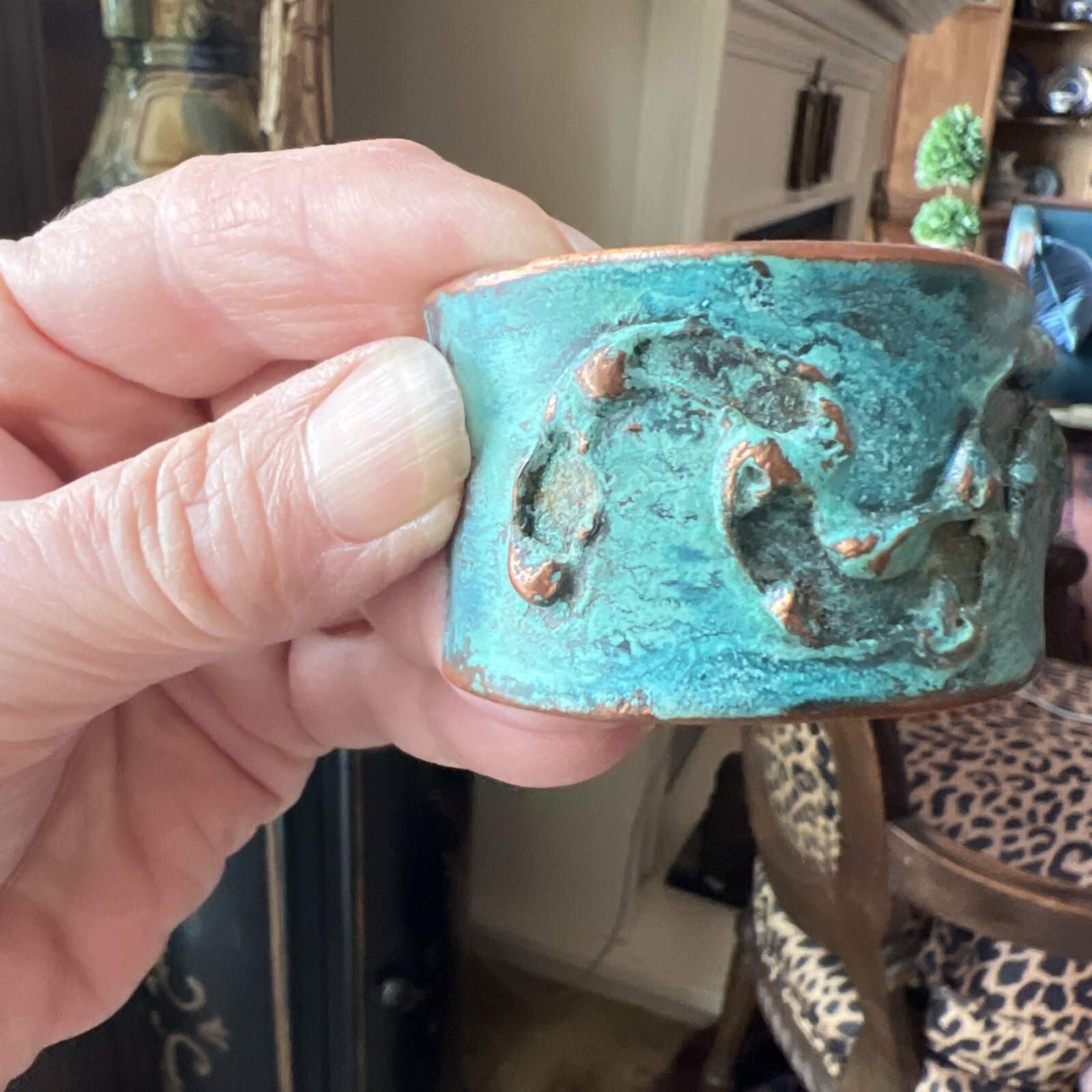 Solid Copper Rustic Patina Cuff Bracelet Verdigris - image 19