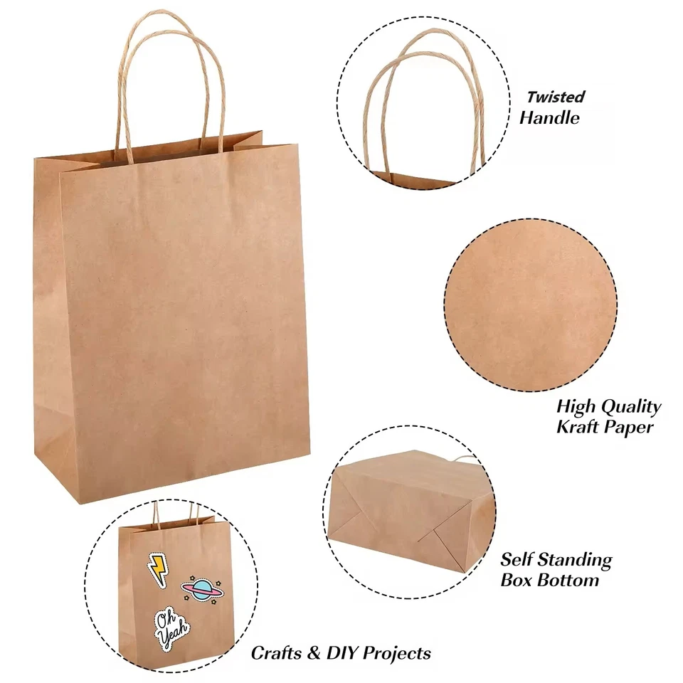 Twisted Handle Paper Bags Brown & White For Party Gift Carrier ECO Friendly Bags - Image 2 of 4