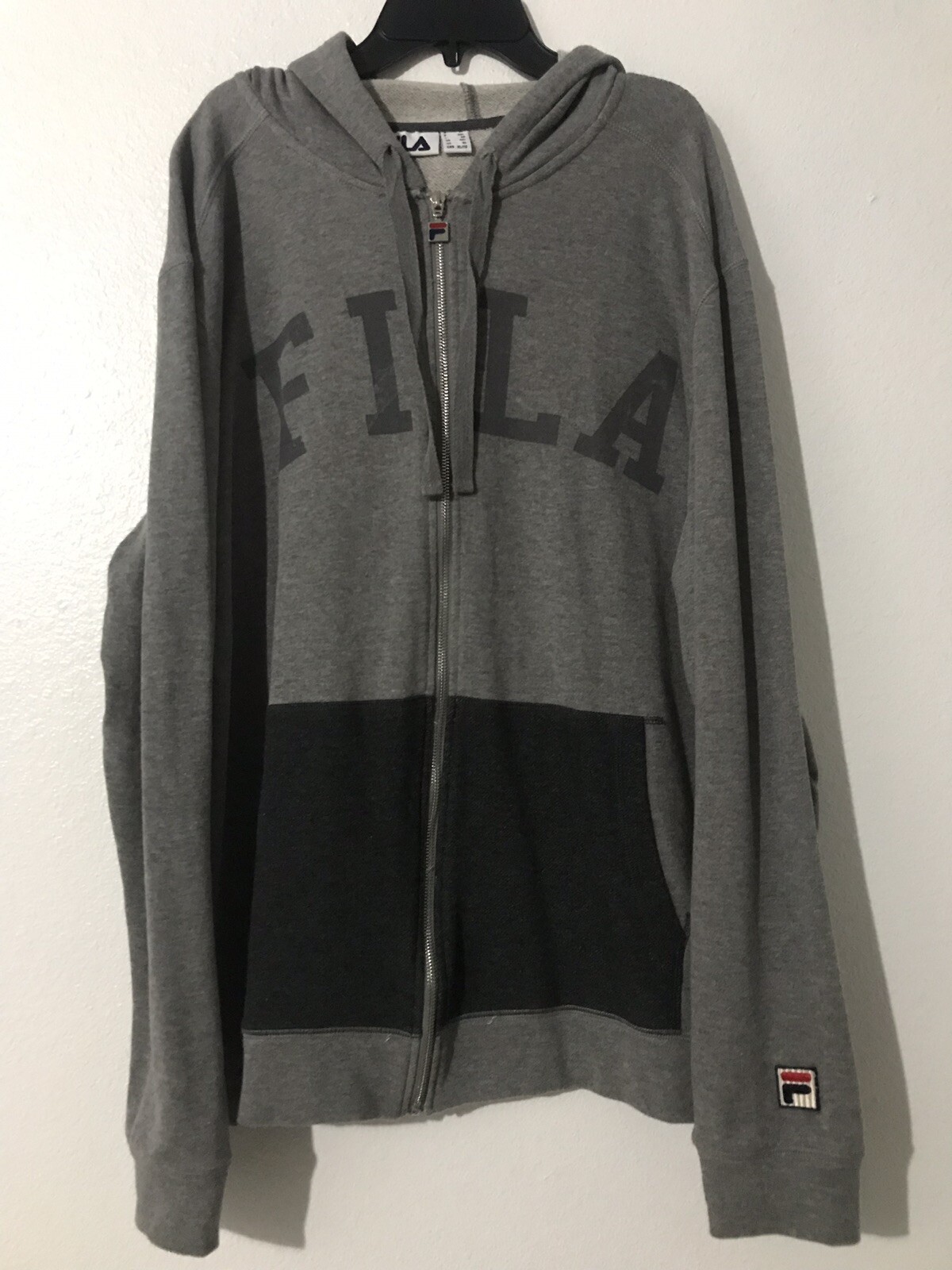Fila Vintage Full Zip Sweater Hoodie Gray Dark Gray Sz XL