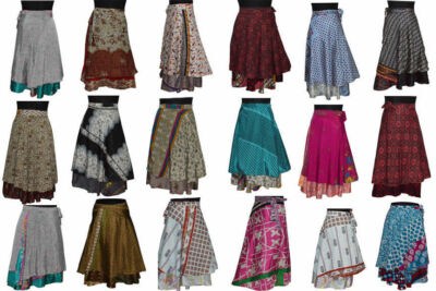 Indian Wrap Around Skirt Wholesale lot of 50 PCS Printed Reversible Two Layer 