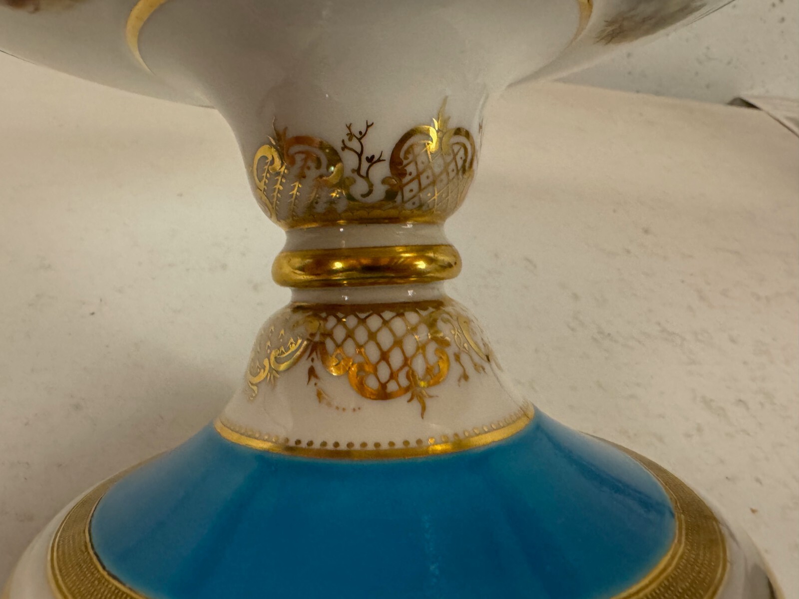Antique Minton Porcelain Compote Blue Gold & Painted Landscape Scenes Decoration