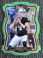 🔥1/1! DEREK CARR 2017 SELECT DIE-CUT GREEN PRIZM REFRACTOR JERSEY #'d 4/5!🔥