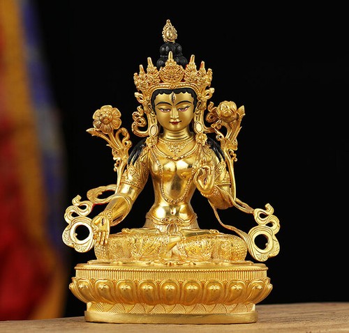 7 eyes Tara white Buddha statue Bodhisattva old Handpainted Antique brass gilt - Picture 3 of 8