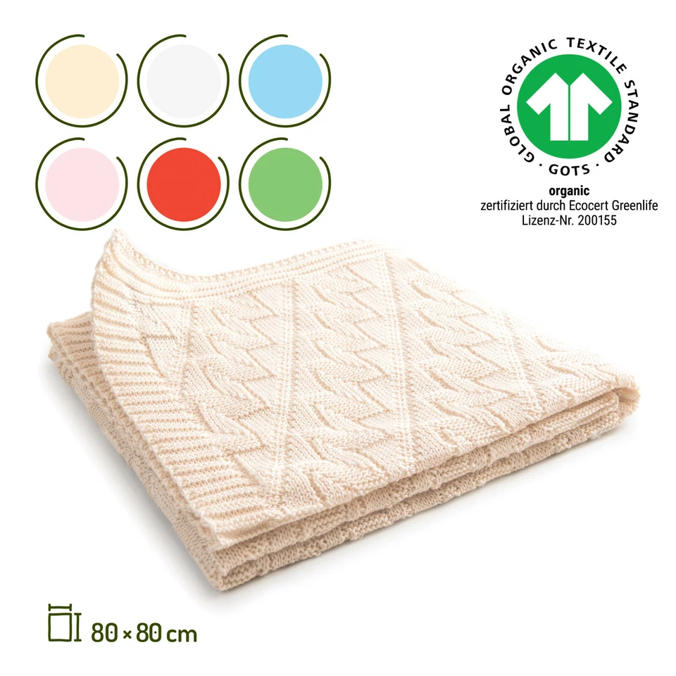 Babydecke Kuscheldecke Schmusedecke Sonnenstrick 80x80cm 100 % Bio Baumwolle kba