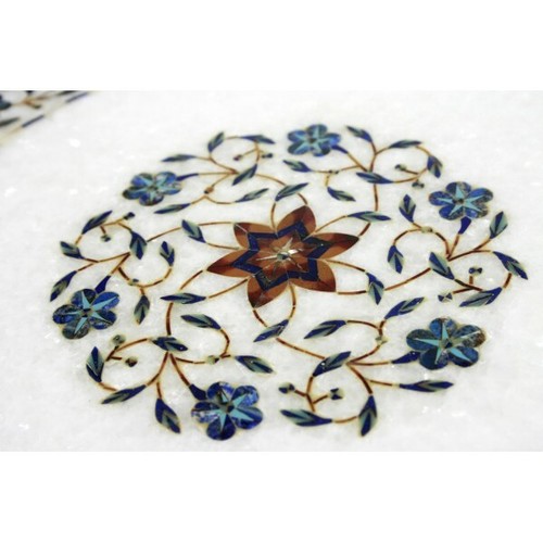 18" Marble Corner Table Top Semi Precious Stones Work floral Lapis Inlay - Picture 2 of 2