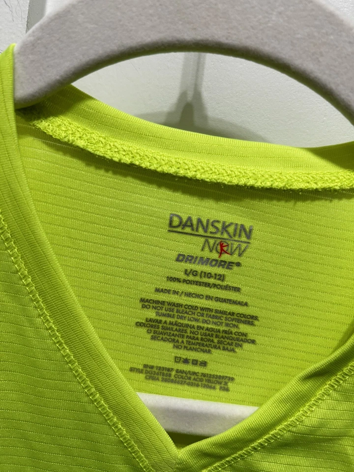 Pullover Danskin Now cuello manga larga para niñas talla L (10/12) amarillo de seguridad a rayas Foto 2 de 4