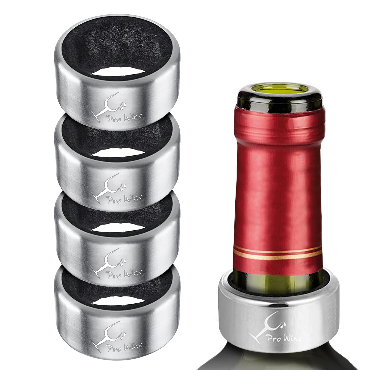 Anello Salvagoccia in Acciaio Inox per Bottiglia Bottiglie di Vino PRO Wine 4 pz