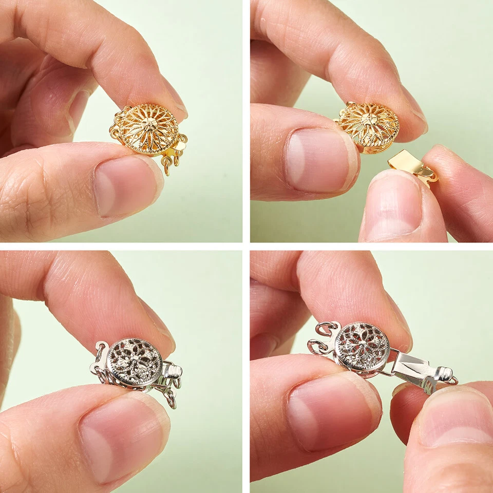 1Box Brass Flat Round Flower Box Clasps Spring Clasp Multi-Strand Jewelry Buckle - Image 4 of 4