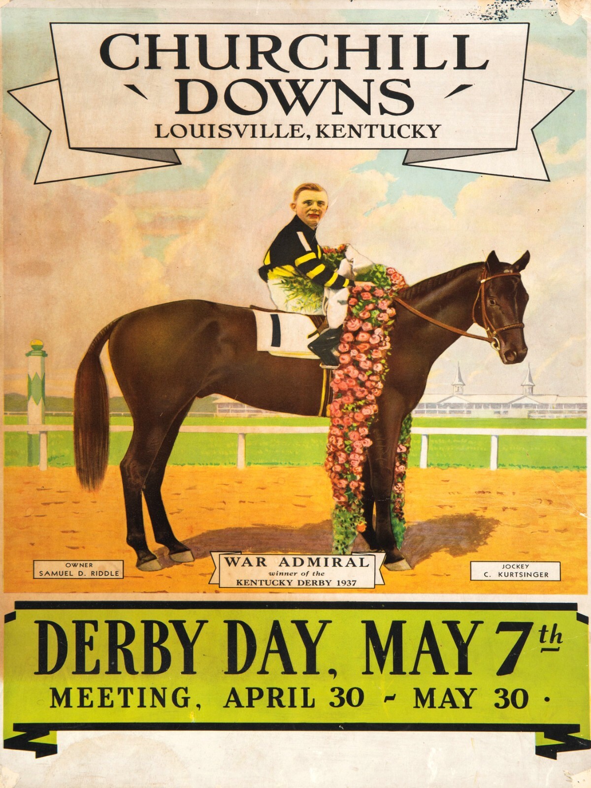 Derby Kentucky NUEVO LETRERO METAL: War Admiral & Jockey en la foto | eBay