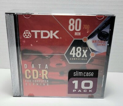 TDK 10-PACK DATA CD-R SLIM CASE 80 MINUTES 700 MB NEW SEALED 48x COMPATIBLE 