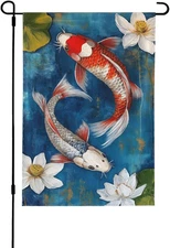 Two Koi Fish Garden Flag 12X18 in Double Sided Yard Flags Lawn Sign Decor No Fla