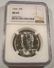 1964 NGC MS65 SILVER KENNEDY HALF DOLLAR VERY WHITE 50c MS 65