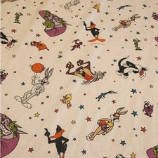 Vintage Space Jam Twin Flat Sheet 1996 Warner Bros. Looney Tunes '90s Bugs Bunny