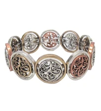 Vintage Style Metal Tri-tone Tree of Life Stretch Bracelet for Women