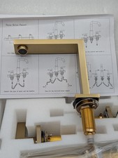 8" Widespread Double Handle Bathroom Faucet w/ Supply Hose Brushed Gold w/Drain