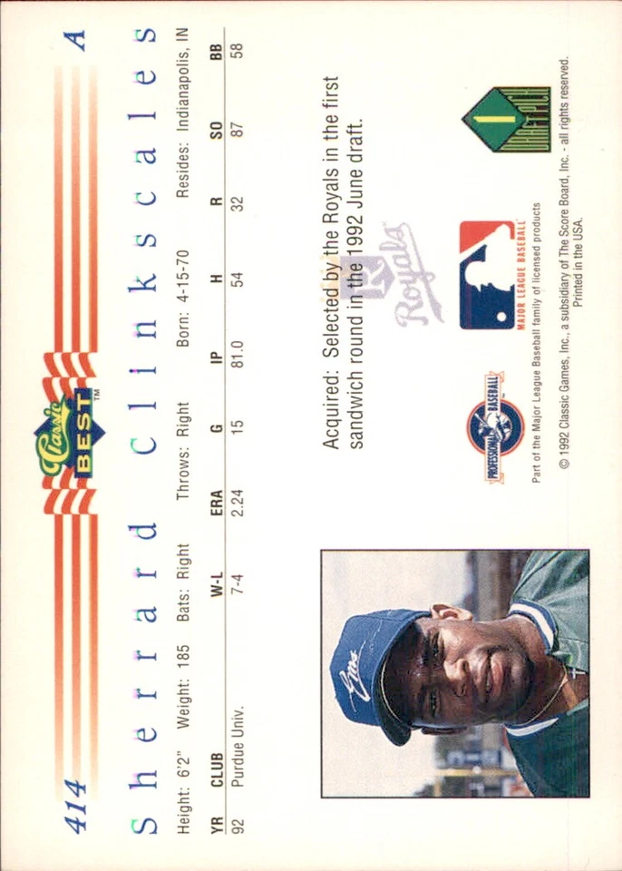 Sherard Clinkscales 1992 Classic Best #414 RC Eugene Emeralds AutographDen - Image 2 of 2