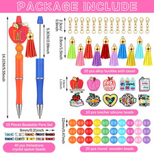 10 Sets Teacher Beadable Pen Kit with 90 Pcs Assorted Colorful Wood Beads Cry...