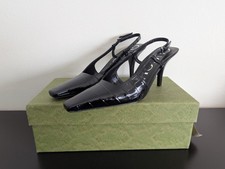 Gucci Black Crocodile Embossed Slingback Pumps 39.5/9.5 NIB