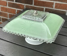 1 OF 2 Vtg Art Deco MCM Semi Flush Mount Glass Ceiling Light Seafoam Green Stars