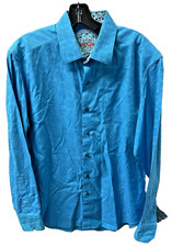 Robert Graham Teal Blue Paisley Jacquard Long Sleeve Button Up Shirt Sz Medium