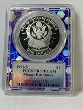 1991-S PCGS PR69DCAM Mount Rushmore Silver Dollar Commemorative $1