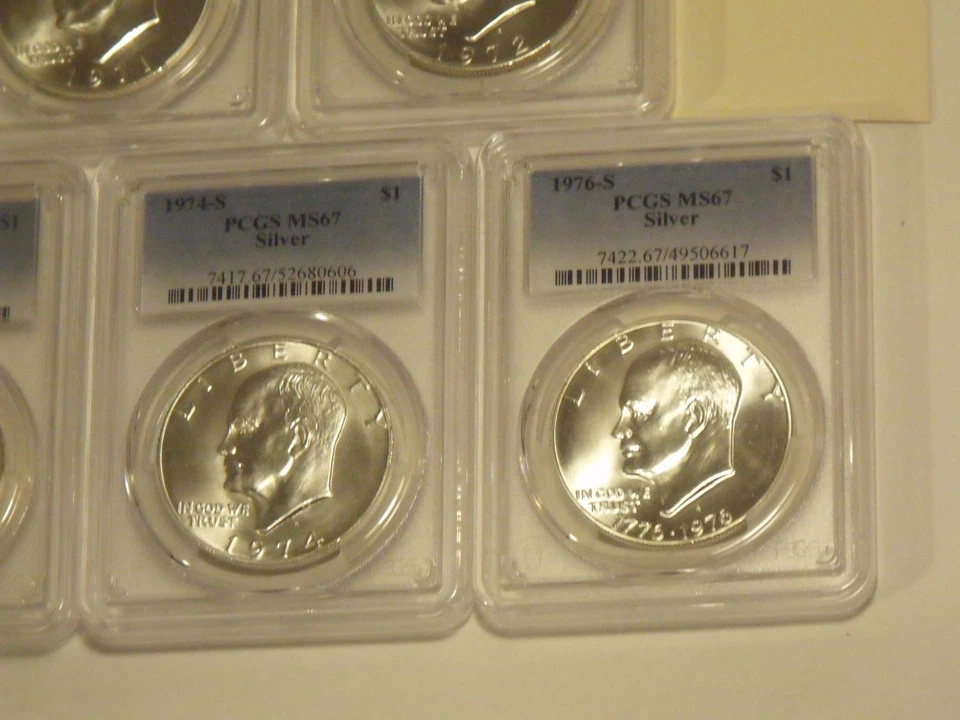 Dólares de prata Eisenhower 1971-S,1972-S,1973-S,1974-S,1976-S (5 moedas) PCGS MS67 - Imagem 4 de 4