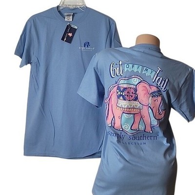 Simply Southern Womens Small Light Blue T-Shirt ''Get Off My Tail'' Elephant Graph