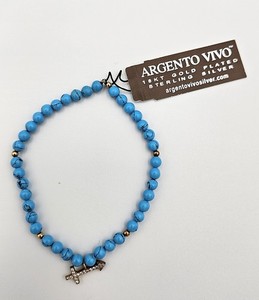 Authentic Argento Vivo Stretch Bead Bracelet 18kt Gold Plated Turquoise Arrow