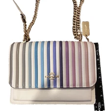 Coach A2081-81053 Multicolor Stripe Leather Crossbody Purse Gold Chain Authentic