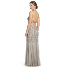 Adrianna Papell Gown Women 8 Silver Beaded Sequin Halter Open Back Mermaid Dress