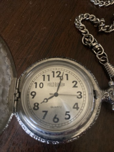 Field Ranger Fishing Pocket Watch 46mm Silver Tone - With Chain - Picture 8 of 17