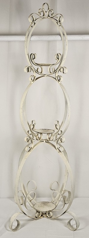 Vintage White Wrought Iron 3 Tiered Plant Stand Curled Topiary Style Round 46"