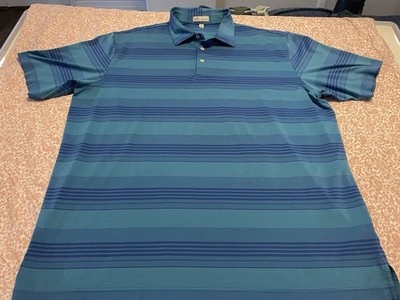 Peter Millar Polo XXL Blue Green Striped Collared Short Sleeve flaws as pic 