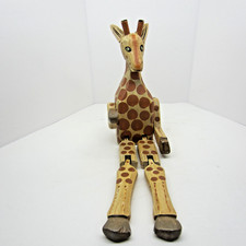 Vintage Handcarved Wooden Jointed Giraffe Shelf Sitter Figurine So Happy Cute