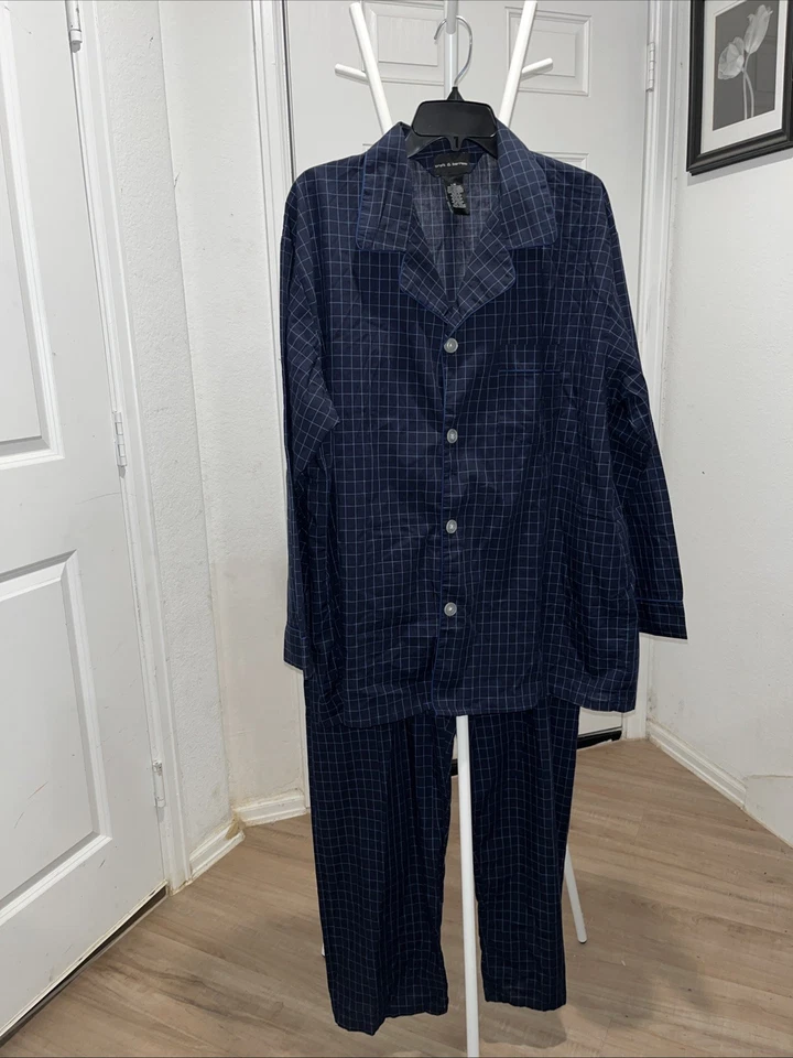 Croft & Barrow Hombre’s Ropa de Dormir Mediana, Azul Cuadros Mezcla de Algodón Pijama Talla XL Foto 2 de 4
