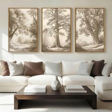 Vintage Tree Wall Art Framed Tree Landscape Sketch Antique Painting Neutral F...