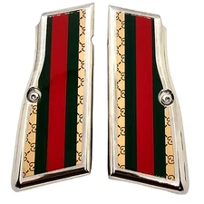 Luxury Browning Hi Power Full Size Metal Grips – Nickel Plated with Screws Lines