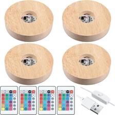3.94" Wooden LED Light Stand Base with Remote – 4-Pack for Selenite Tower & Crys