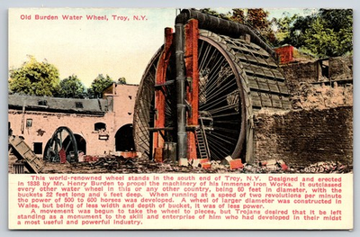 #ad #ad Troy New York Henry Burden Iron Works Water Wheel Wynantskill Creek c1908 PC $8.00