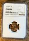 1956-D Lincoln Cent Wheat Red Penny, NGC MS-66 RD - Beautiful