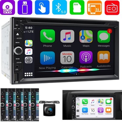 Double Din Car Stereo Radio CD DVD Bluetooth In-Dash Player with Carplay +Camera