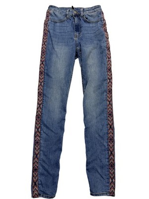 H&M Skinny Jeans Womens 6 Blue Medium High Rise Embroidered Side Stripe 25x29