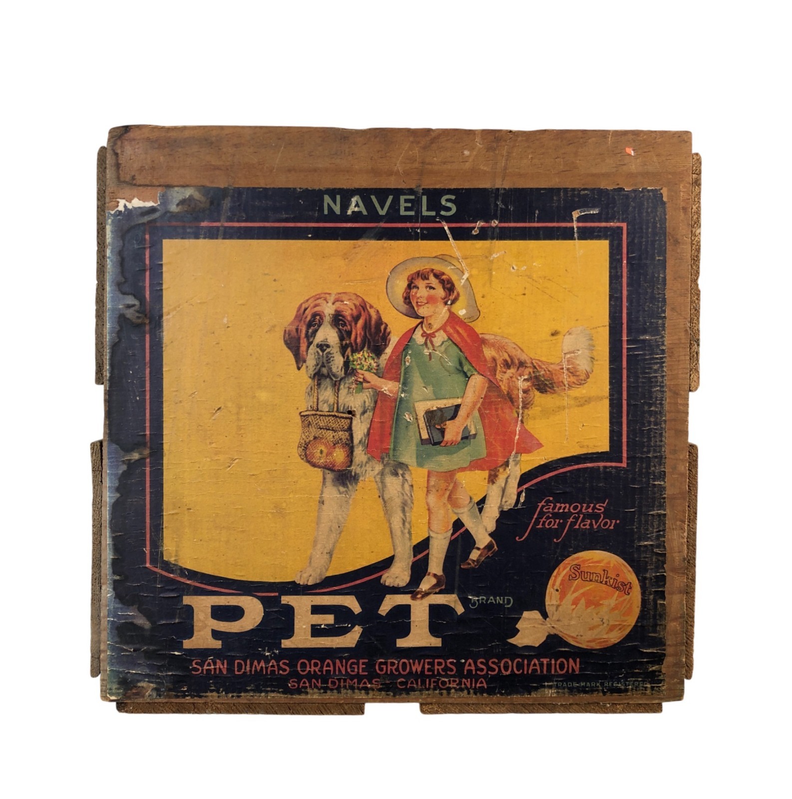 Vintage Wooden Fruit Crate with Paper Label PET Navel Oranges San Dimas Sunkist