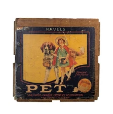 Vintage Wooden Fruit Crate with Paper Label PET Navel Oranges San Dimas Sunkist