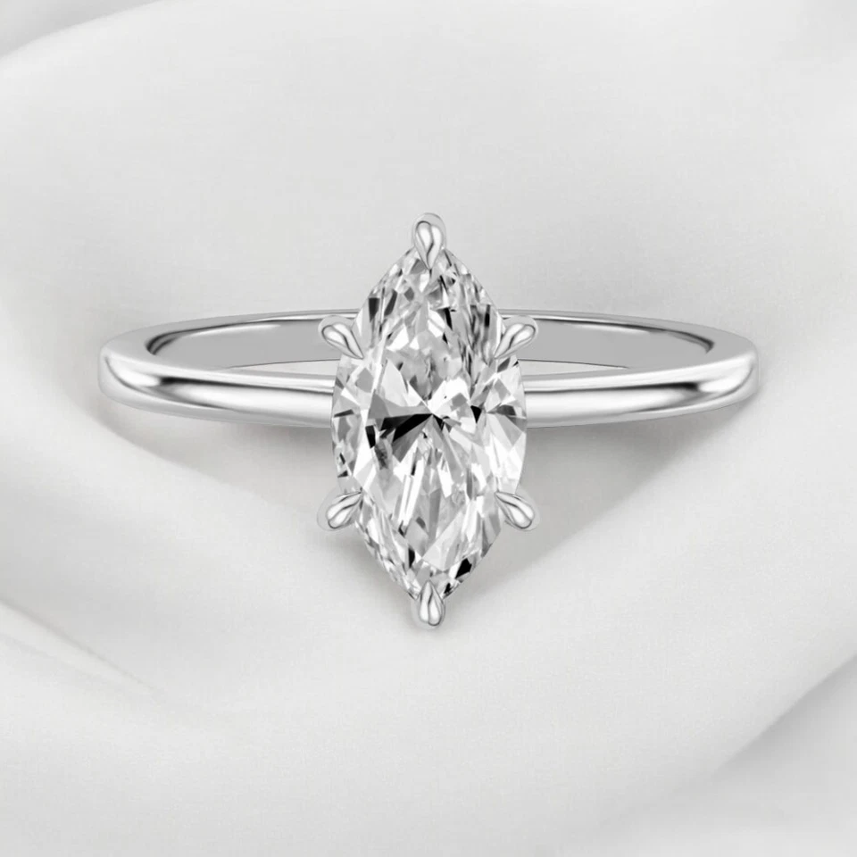 White Gold Diamond Ring 18k Lab Grown Marquise 1.1 Carat IGI Certified Size 5 6 - Image 2 of 4