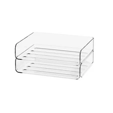 FANXIYQ 2-Tier Acrylic Paper Tray Organizer - Low-Profile Desk File Sorter