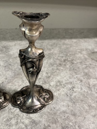Antique Silver Plated Candlesticks Nouveau - Bild 3 von 4